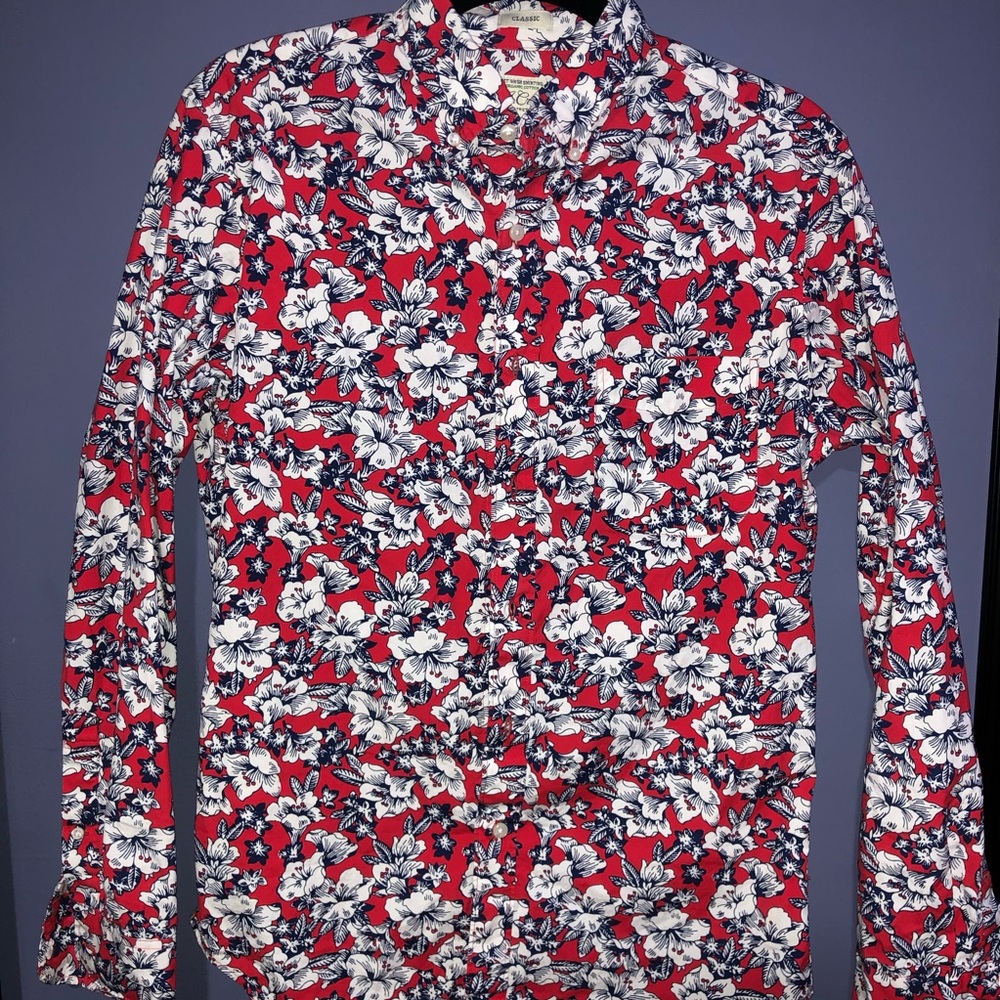 J Crew Secret Wash Classic Stretch Floral Shirt
